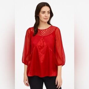 Ted Baker London Red Silk Sheer Panel Blouse Size 2